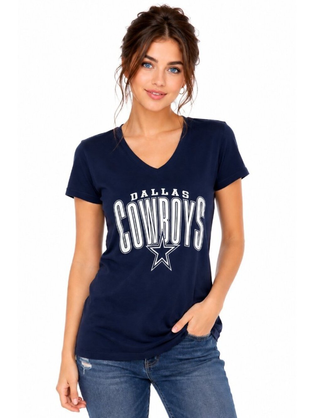 Dallas Cowboys NFL Team Apparel Women's Small V Neck T Shirt Navy NWT